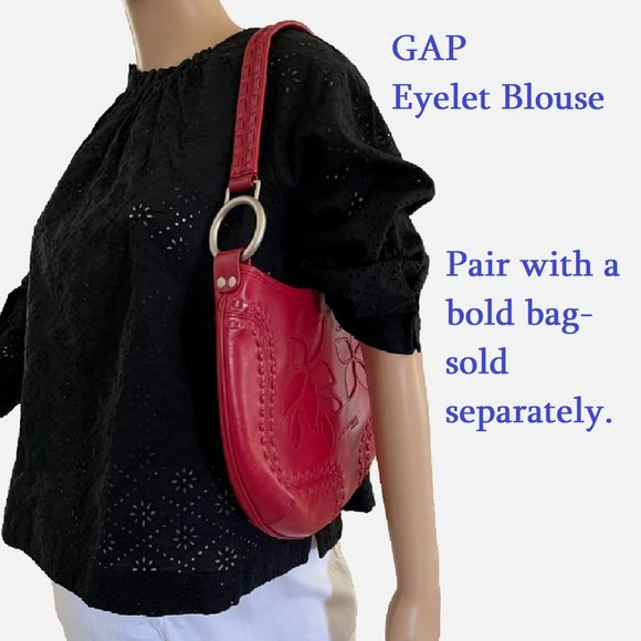 Gap Black Eyelet Cotton Blouse for Women Sz XS New 3/4 Length Sleeve - Picture 13 of 13